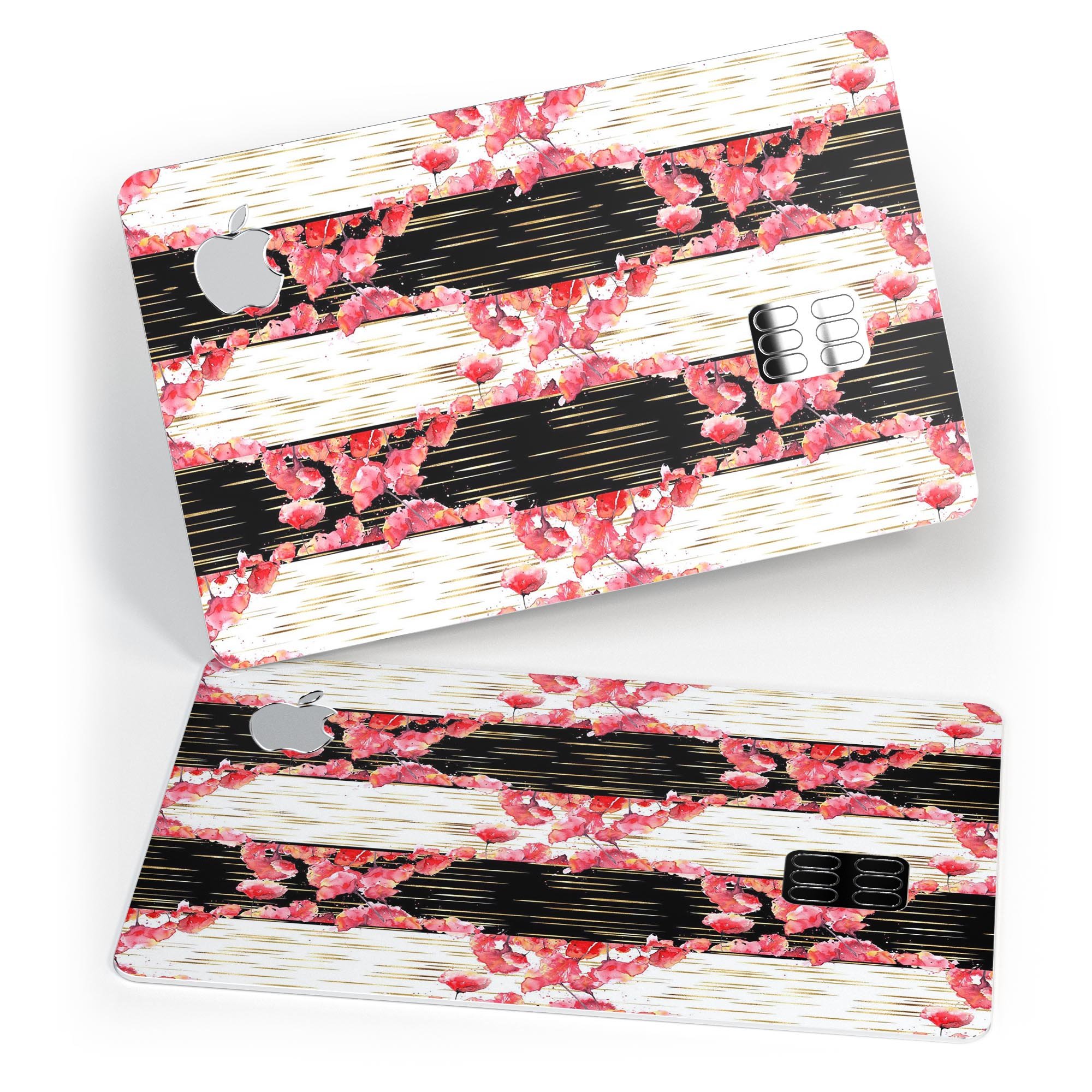 Karamfila Watercolo Poppies V6 decal skin-kit for Apple Card, showcasing vibrant poppy design and premium vinyl material.